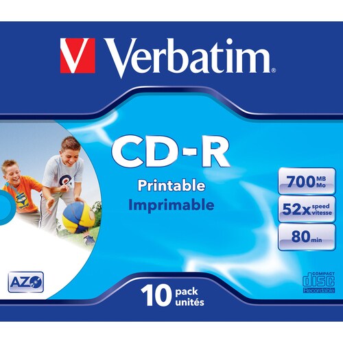 Verbatim DataLifePlus 43325 CD Recordable Media - CD-R - 52x - 700 MB - 10 Pack Jewel Case - 120mm - Printable