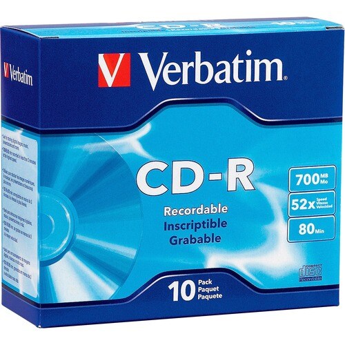 Verbatim 94935 CD Recordable Media - CD-R - 52x - 700 MB - 10 Pack Slim Case - 1.33 Hour Maximum Recording Time
