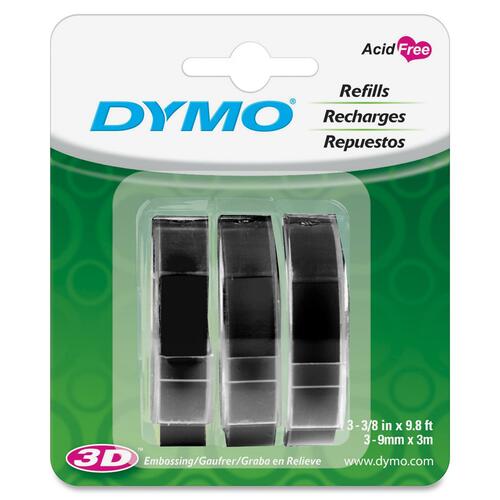 Dymo 1741670 Glossy Embossing Tape - 3/8" x 117 3/5" Length - Rectangle - Black - Vinyl - 3 / Pack - Self-adhesive, Weathe