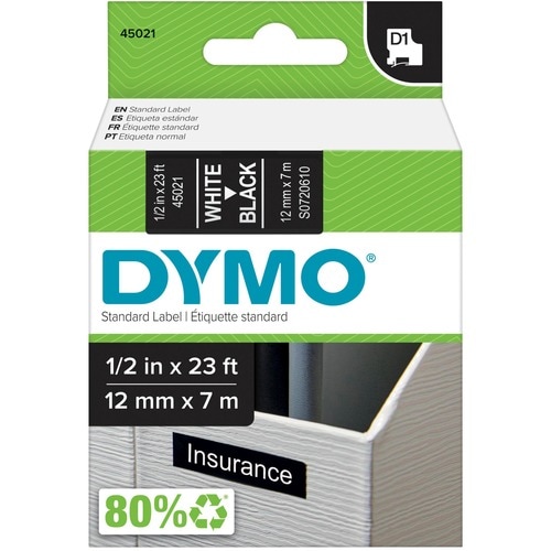 Dymo D1 Electronic Tape Cartridge - 1/2" Width - Thermal Transfer - Black - Polyester - 1 Each