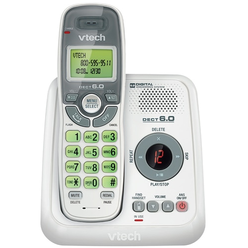 VTech CS6124 DECT 6.0 Cordless Phone with Answering System and Caller ID/Call Waiting, White with 1 Handset - 1 x Phone Li