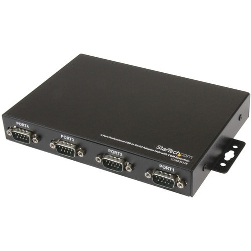 StarTech.com USB to Serial Adapter Hub - 4 Port - Wall Mount - COM Port Retention - Texas Instruments - USB to RS232 Adapt