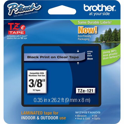 Brother TZE121 Label Tape - 9.53 mm - Clear - 1 Each