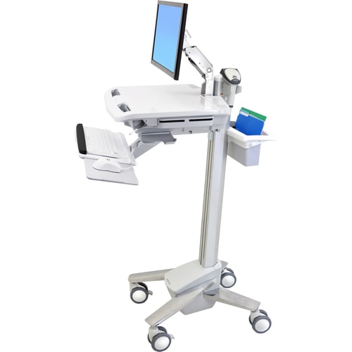Ergotron StyleView Medical Cart - 15.88 kg Capacity - 4 Casters - Aluminium - 464.8 mm Width x 1282.7 mm Height - White, Grey