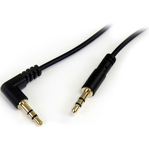 StarTech.com 1 ft Slim 3.5mm to Right Angle Stereo Audio Cable - M/M - First End: 1 x Mini-phone Male Stereo Audio - Secon