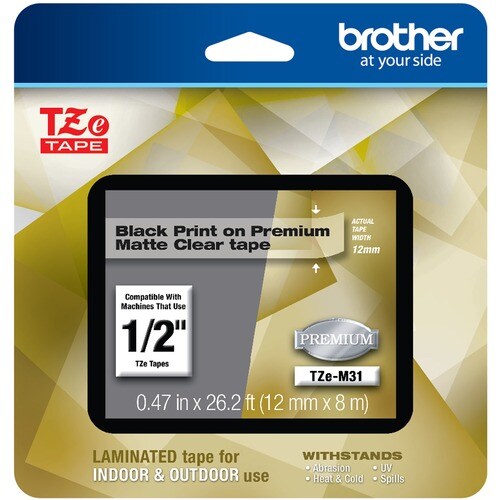 Brother TZe Premium TZe-M31 Label Tape - 12 mm - Thermal Transfer - Premium Matte Clear