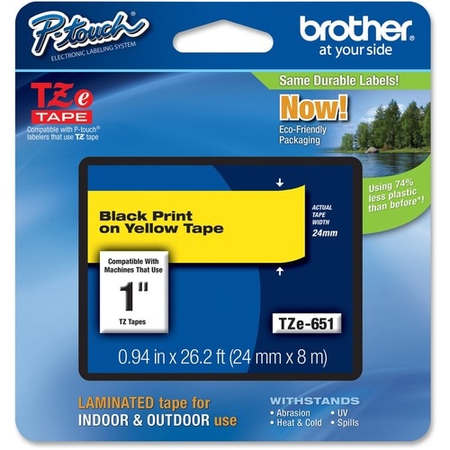 Brother P-touch TZE651 Label Tape - 23.88 mm - Rectangle - Thermal Transfer - Yellow - 1 Each