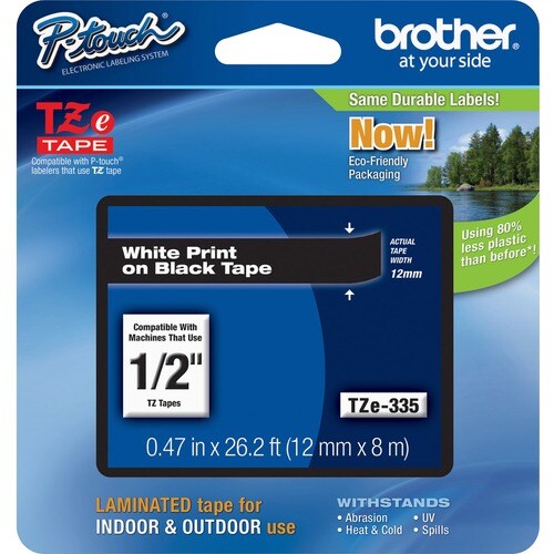 Brother P-touch TZE335 Label Tape - 11.94 mm - Rectangle - Black - 1 Each