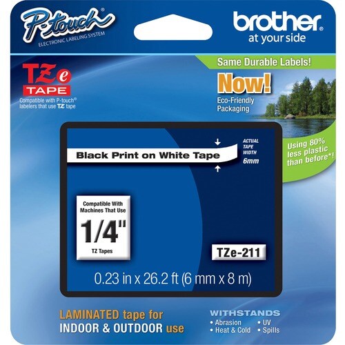 Brother TZE211 Label Tape - 6.35 mm - White - 1 Each