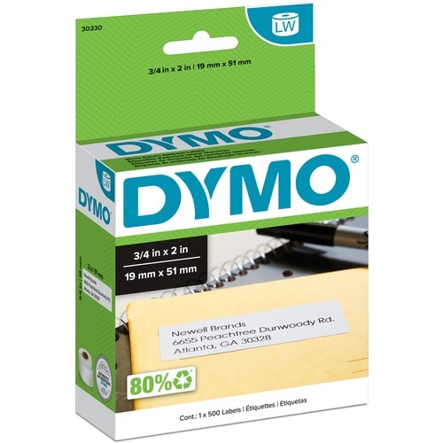 Dymo LW Return Address Labels 3/4" x 2" - 3/4" Width x 2" Length - Rectangle - Direct Thermal - White - 500 / Roll - 500 T