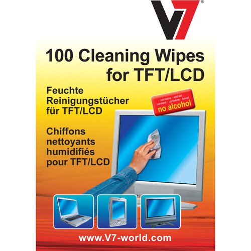 V7 Cleaning Wipe for Notebook, Display Screen - 100 Piece