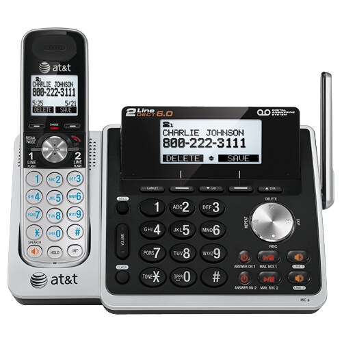 AT&T TL88102 DECT 6.0 1.90 GHz Cordless Phone - 2 x Phone Line - Speakerphone - Answering Machine - Backlight
