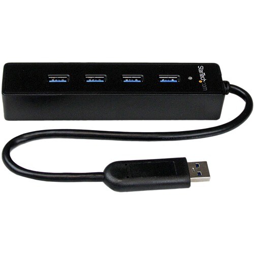 StarTech.com 4 Port USB 3.0 Hub - Built-in Cable - SuperSpeed - Black - USB Splitter - USB Port Expander - USB 3 Hub - 4 T