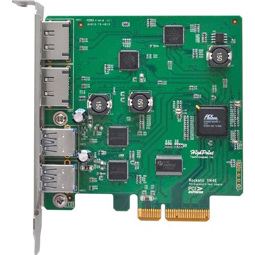 HighPoint RocketU 1144E Host Controller - PCI Express 2.0 x4 - Plug-in Card - 2 USB Port(s) - 2 SATA Port(s) - 2 USB 3.0 P
