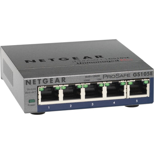 Netgear ProSafe GS105E 5 Ports Manageable Ethernet Switch - 10/100/1000Base-T - 2 Layer Supported - Desktop, Rack-mountabl