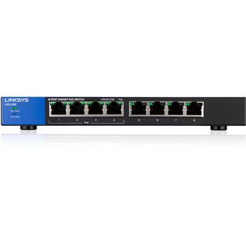 Linksys LGS108P 8 Ports Ethernet Switch - 2 Layer Supported - Wall Mountable, Desktop - Lifetime Limited Warranty