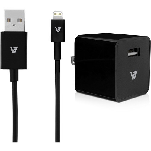 V7 12W USB Wall Charger with Lightning Cable - 120 V AC, 230 V AC Input - 5 V DC/2.40 A Output