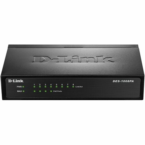 D-Link DES-1008PA 8 Ports Ethernet Switch - Fast Ethernet - 10/100Base-TX - 2 Layer Supported - Twisted Pair - Wall Mountable