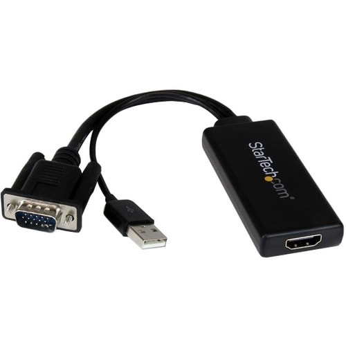 StarTech.com VGA to HDMI Adapter with USB Audio & Power - Portable VGA to HDMI Converter - Black VGA to HDMI Dongle - 1080
