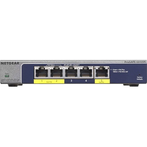 Netgear ProSafe GS105PE 5 Ports Manageable Ethernet Switch - 10/100/1000Base-T - 2 Layer Supported - PoE Ports - Desktop