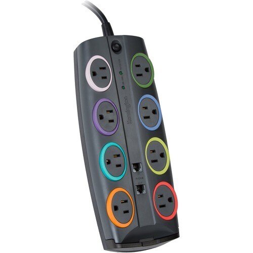Kensington SmartSockets Color-Coded Eight-Outlet Adapter Model Surge Protector - 8 x NEMA 5-15R - 3090 J - 120 V AC Input 