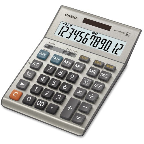 Casio DM-1200BM Simple Calculator - Extra Large Display, Key Rollover, Dual Power, Durable, Easy-to-read Display - Battery