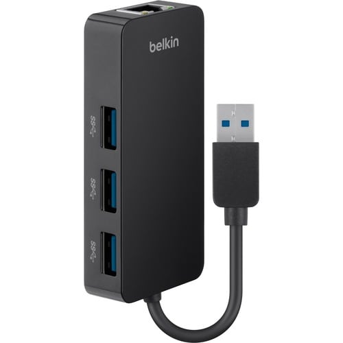 Belkin USB 3.0 3-Port Hub with Gigabit Ethernet Adapter - USB - External - 3 USB Port(s) - 1 Network (RJ-45) Port(s) - 3 U