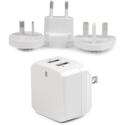 StarTech.com Travel USB Wall Charger - 2 Port - White - Universal Travel Adapter - International Power Adapter - USB Charg