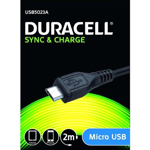 Duracell 2 m Micro-USB/USB Data Transfer Cable for Smartphone, Tablet PC, Digital Text Reader - 1 - First End: USB 2.0 Typ