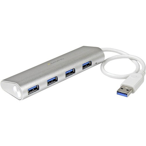 StarTech.com 4 Port Portable USB 3.0 Hub with Built-in Cable - Aluminum and Compact USB Hub - 4 Total USB Port(s) - 4 USB 