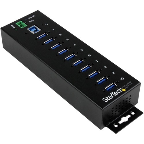 StarTech.com 10 Port USB 3.0 Hub - Industrial - ESD and Surge Protection - DIN Rail or Surface Mountable - Metal - Powered