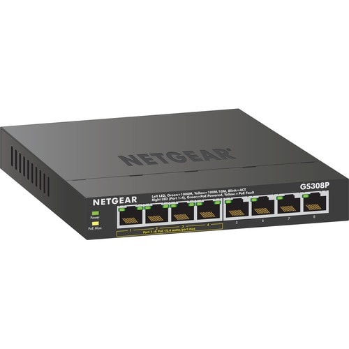 Netgear 300 GS308P 8 Ports Ethernet Switch - Gigabit Ethernet - 10/100/1000Base-TX - 2 Layer Supported - AC Adapter - Twis