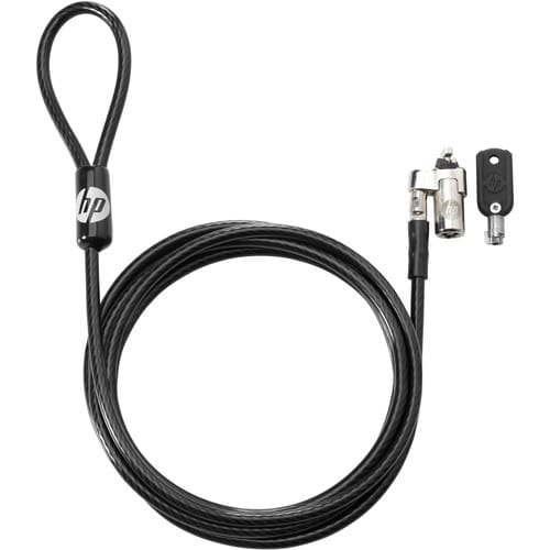 HP Keyed Cable Lock 10 mm - Black - Vinyl, Galvanized Steel - 6 ft - For Notebook, Desktop Computer, Tablet, Workstation