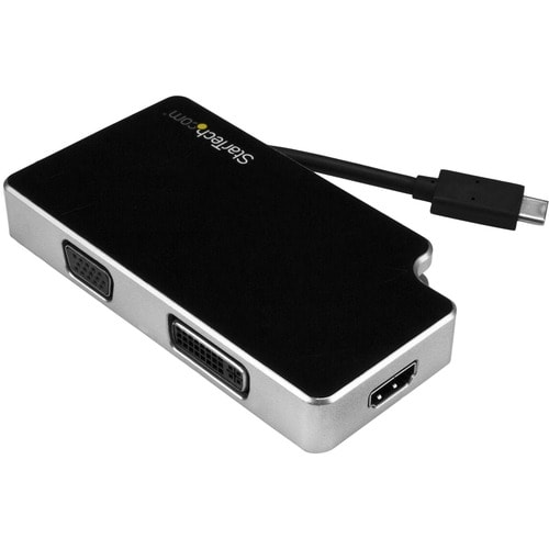 StarTech.com Adaptador de Viajes A/V 3-en-1 USB-C a VGA, DVI o HDMI - 4K - 3840 x 2160 Supported - Negro, Plata