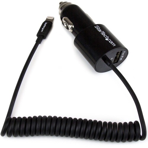 StarTech.com Dual-port Car Charger with Lightning Cable and USB 2.0 Port - Black - 1 Pack - 5 V DC/4.20 A Output
