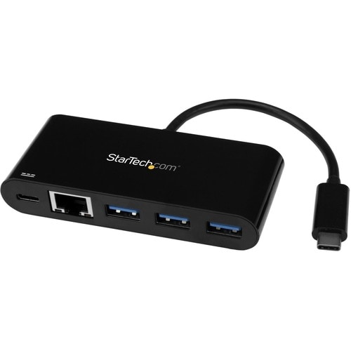 StarTech.com 3 Port USB C Hub with Gigabit Ethernet and Power Delivery - USB-C to 3x USB-A - USB 3.0 Hub - USB Port Expand