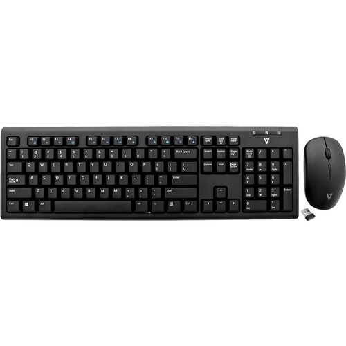 V7 Wireless Keyboard and Mouse Combo - USB Wireless RF English (US) - Black - USB Wireless RF Mouse - 1600 dpi - 3 Button 
