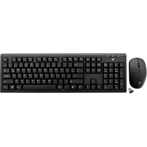 V7 Wireless Keyboard and Mouse Combo - MX - USB Wireless RF Spanish - Black - USB Wireless RF Mouse - 1600 dpi - 3 Button 