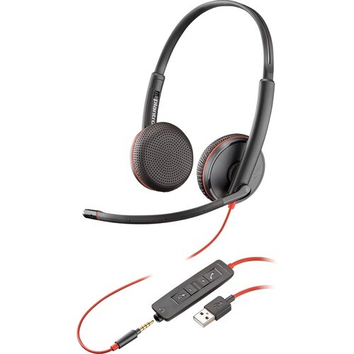 Plantronics Blackwire C3225 Headset - Stereo - USB Type A, Mini-phone (3.5mm) - Wired - 20 Hz - 20 kHz - Over-the-head - B