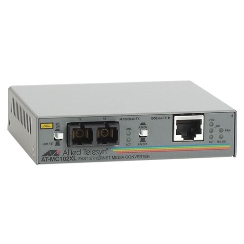 Allied Telesis AT-MC102XL Transceiver/Media Converter - 2 Port(s) - 1 x Network (RJ-45) - 1 x SC - 100Base-TX, 100Base-FX 