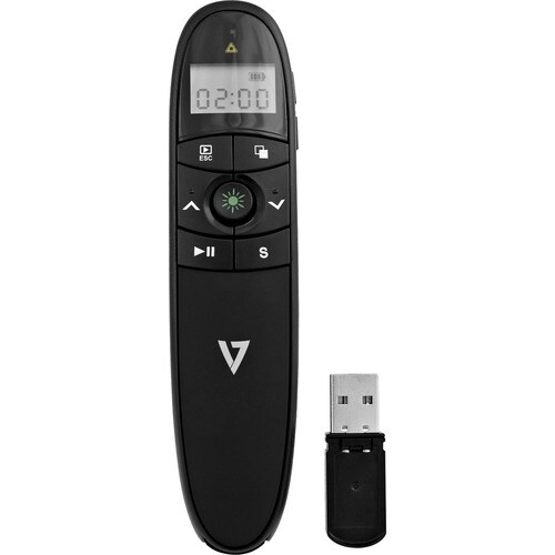 V7 WP2000G-1E Presentation Pointer - Radio Frequency - USB - Laser - Black - Wireless - 2.40 GHz