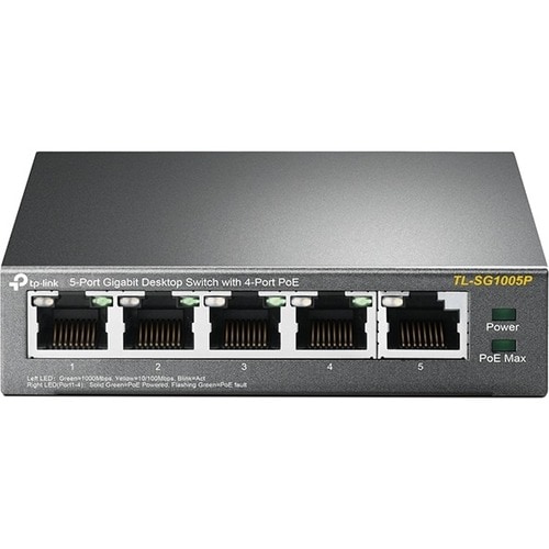 TP-Link JetStream TL-SG1005P 5 Ports Ethernet Switch - Gigabit Ethernet - 10/100/1000Base-T - 2 Layer Supported - Power Ad