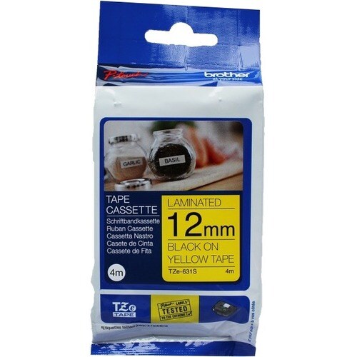 Brother P-touch Label Tape - 12 mm - Rectangle - Yellow - 1 Pack