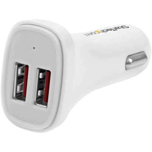 Dual Port USB Car Charger - High Power 24W/4.8A - White- 2-Port USB Car Charger - Charge two tablets at once (USB2PCARWHS)