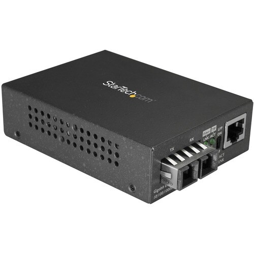 StarTech.com Transceiver/Media Converter - TAA Compliant - 2 Port(s) - 1 x Network (RJ-45) - 1 x SC - Duplex SC Port - Twi