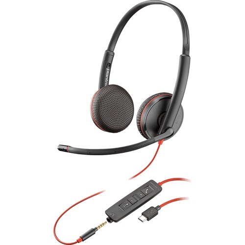 Plantronics Blackwire C3225 Headset - Stereo - USB Type C, Mini-phone (3.5mm) - Wired - 20 Hz - 20 kHz - Over-the-head - B