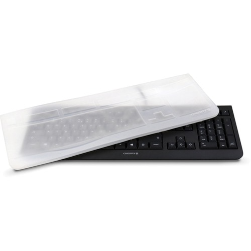 CHERRY EZCLEAN Wired Keyboard - Full Size,Black,Included Easy to Clean Flat Silicone Cover