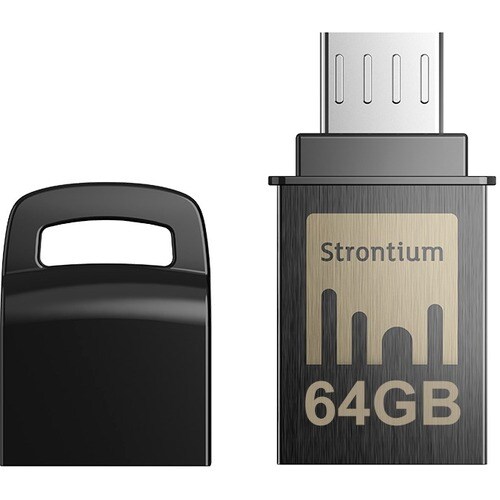 Strontium 64GB NITRO ON-THE-GO USB 3.1 Type A Flash Drive - 64 GB - USB 3.1 Type A, Micro USB 2.0 - Metallic Grey - 5 Year