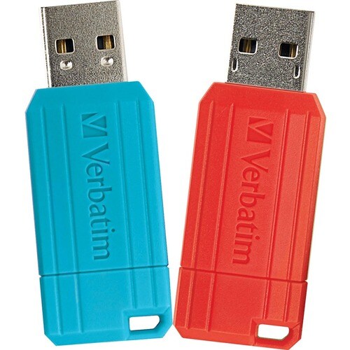 64GB PinStripe USB Flash Drive - 2pk - Red, Caribbean Blue - 64 GB - USB 2.0 - Blue, Red - Lifetime Warranty - 2 Pack