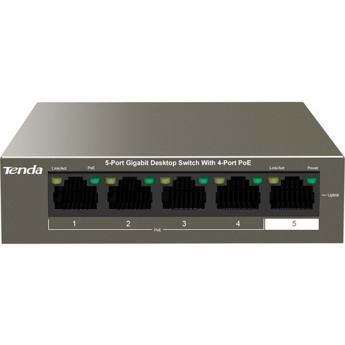 Tenda 5-Port Gigabit Desktop Switch with 4-Port PoE - 5 Ports - 2 Layer Supported - Twisted Pair - Desktop